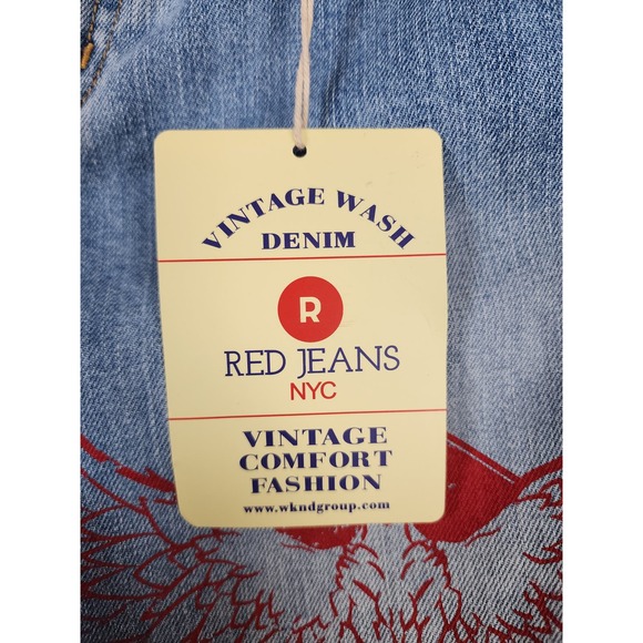 NWT Red Jeans NYC Graffiti Distressed High Waisted Denim Straight Leg Size 12 - Picture 13 of 15